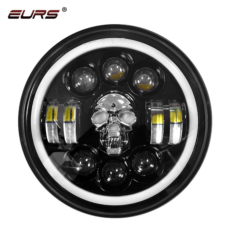 7 Inch Round Led Headlight 12v 24v for Jeep Halle Hi/Lo Beam RGB Led Round Skull Light H4 Head Lights Motorcycle Headlamp - 3